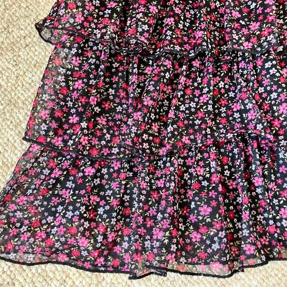 Rachael & Chloe Girls Black Pink Layered Floral PrintsSummer Flared Dress 10 - Picture 7 of 8